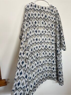 Raag Lagenlook Block Print Satin Oversized Dress Midi Soft Cool Size Medium